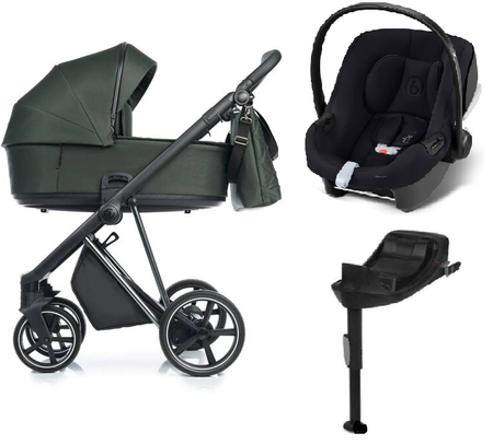 Roan Ivi 2.0 Wóżek Głęboko-Spacerowy Rama Chrome Black Forest + Cybex Aton B2 i-Size Fotelik Samochodowy 0-13kg + Baza One Volcano Black