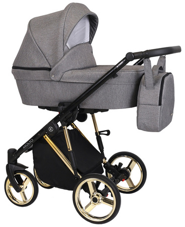 Kunert Molto Premium Wózek Głęboko-Spacerowy 2w1 Grafit Jeans Złota Rama Koła Żelowe