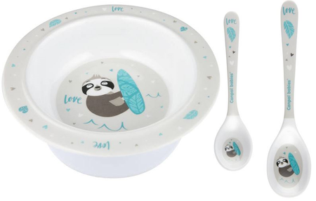 Canpol Babies Miseczka Melaminowa z Przyssawka 270 ml + Zestaw Łyżeczek z Melaminy 2 szt Exotic Animals 4/519 Grey