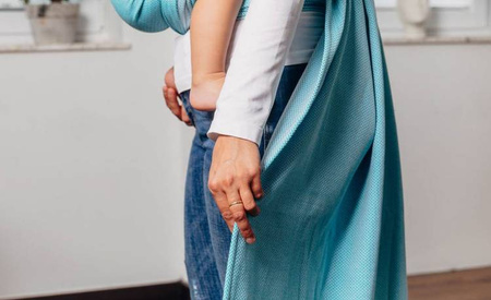 LennyLamb Moja Druga Chusta Do Noszenia Dzieci, Tkana Splotem Jodełkowym M Mała Jodełka Turkusowy