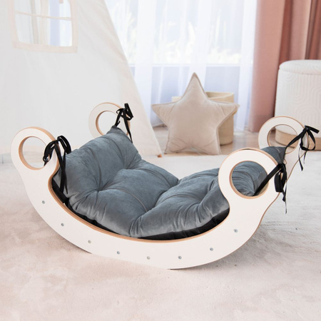 GUGI Bujak Drewniany Montessori Mały M + Poduszka Welurowa Grafit