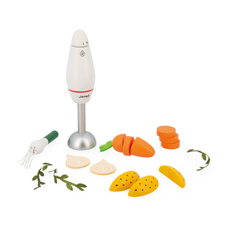 Janod Zestaw do gotowania zupy z drewnianym blenderem i akcesoriami 3+
