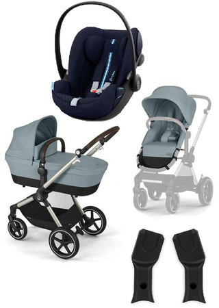 Cybex Eos Lux Wózek Głęboko-Spacerowy Rama Frame Stormy Blue + Cybex Cloud G I - Size Fotelik Samochodowy Ocean Blue Plus + Adaptery