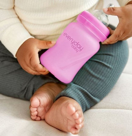 Everyday Baby, Szklana butelka ze smoczkiem S reagująca na temperaturę, 150 ml Wiśniowy