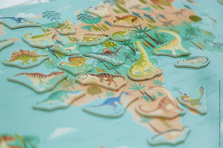 Janod Układanka drewniana magnetyczna Mapa świata z 50 magnesami Dinozaury 7+
