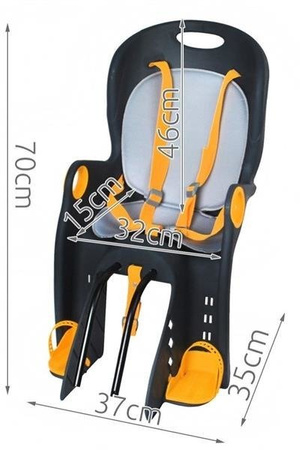 FOTELIK ROWEROWY ADVENTURER MOCOWANY NA BAGAŻNIK LUB RAMĘ 5-PUNKTOWE PASY DO 22 KG Grafitowy