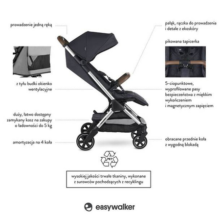 Easywalker Jackey Kompaktowy Wózek Spacerowy z Torbą Transportową Platinum Editon