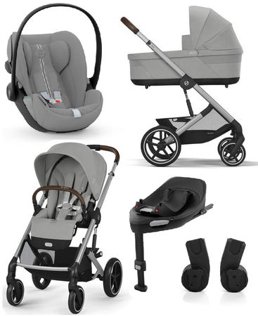 Cybex Balios S Lux 2.0 Wózek Głęboko- Spacerowy Stone Grey + Cloud G I-Size Fotelik Samochodowy 0-13kg + Baza G + Adaptery