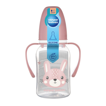 Canpol Babies Cute Animals Butelka 120 Ml Z Uchwytami Standardowa Różowa 11/823_pin