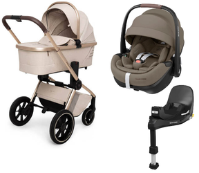 Muuvo Quick Boho Wózek Głęboko-Spacerowy + Maxi-Cosi Pebble 360 Pro2 Fotelik Samochodowy + Baza