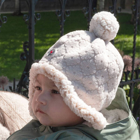 Lodger Fleece Dwuwarstwowa Zimowa Czapeczka z Polaru 1-2 lata Jasnobeżowa Birch