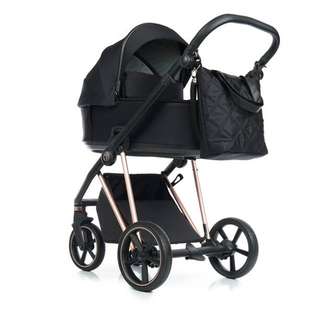 Roan Ivi 2.0 Wózek Głęboko-Spacerowy Rama Rosegold Raven + Cybex Aton B2 i-Size Fotelik Samochodowy 0-13kg + Baza One Volcano Black
