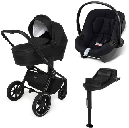 Muuvo Quick 4.0 Wózek Głęboko-Spacerowy Classic Black + Cybex Aton B2 i-Size Fotelik Samochodowy 0-13kg + Baza One Volcano Black