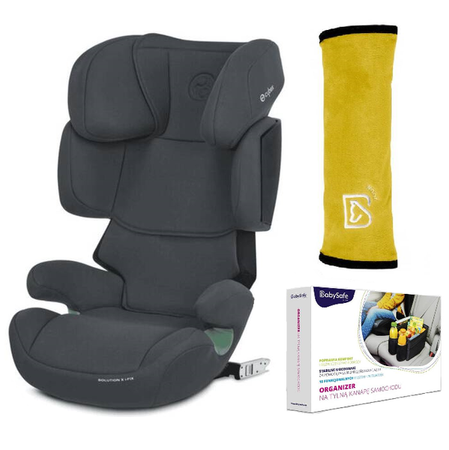 Cybex Solution X I-Fix Fotelik Samochodowy 15-50 kg Cobblestone Grey + Organizer BabySafe + Nakładka na Pas BabySafe