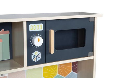 Janod Duża drewniana kuchnia z dźwiękiem, światłem LED i 6 akcesoriami Mozaika 3-8 lat