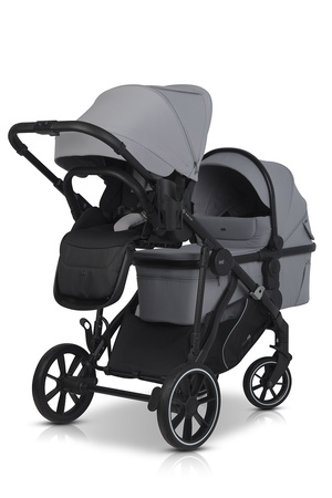 Easy Go Duoflex Wózek Głęboko-Spacerowy Bliźniaczy Rok po Roku Cloudy Gray 1 Siedzisko 1 Gondola