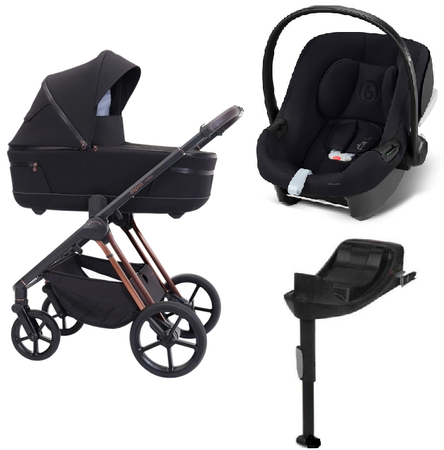 Espiro Miloo 2025 Wózek Głęboko-Spacerowy 210 Diamond Black + Cybex Aton B2 i-Size Fotelik Samochodowy 0-13kg + Baza One Volcano Black