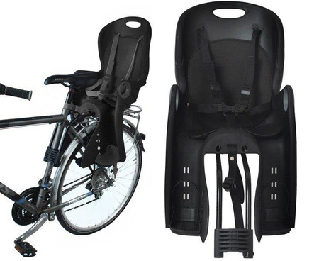 FOTELIK ROWEROWY ADVENTURER MOCOWANY NA BAGAŻNIK LUB RAMĘ 5-PUNKTOWE PASY DO 22 KG CZARNY Czarny