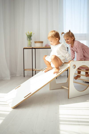 Tupti.wood Kostka Wielozadaniowa + Mała Zjeżdżalnia Chmurki Biała