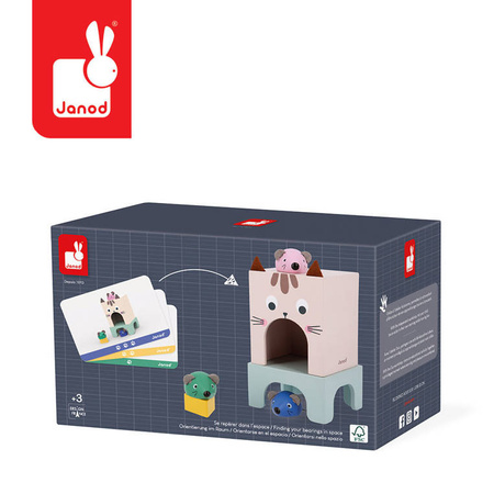 Janod Drewniana układanka Orientacja w przestrzeni Kot i mysz 3+