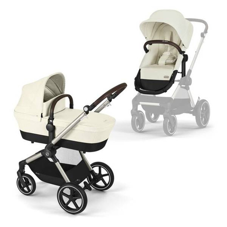 Cybex Eos Lux Wózek Głęboko-Spacerowy Rama Taupe Seashell Beige + Aton B2 i-Size Fotelik 0-13kg + Baza One Volcano Black