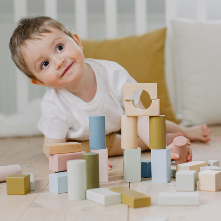 Micki Klocki Pastelowe Drewniane dla Dzieci 60 sztuk