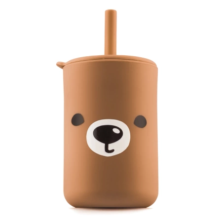 Kidnort Retter Brun SIlikonowy Kubek ze Słomką Brązowy