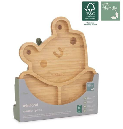 Miniland Eco Friendly Drewniana Miseczka z Przyssawką i Przegródkami Żabka