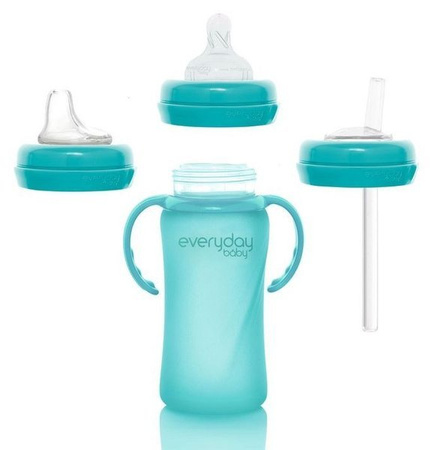 Everyday Baby, Szklana butelka ze smoczkiem M reagująca na temperaturę, 240 ml Turkusowy