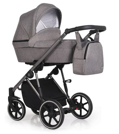 Kunert Molto Wózek Głęboko-Spacerowy 2w1 Grafit Jeans + Kwiaty Czarna Rama Koła Żelowe