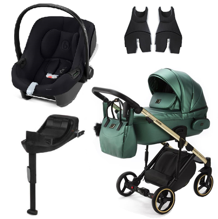 Adamex Lumi Air Lux Wózek Głęboko-Spacerowy SM500 Skóra Koła 10 Zielony + Cybex Aton B2 i-Size Fotelik 0-13kg + Baza + Adaptery