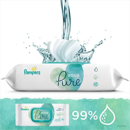 Pampers Aqua Pure Chusteczki nawilżane dla niemowląt 99% wody 18x48 sztuk.