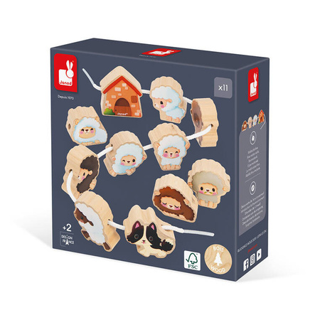 Janod Nawlekanka z drewnianymi owieczkami Farma 2+