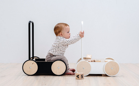 ooh noo Drewniany Chodzik Pchacz do Nauki Chodzenia Czarny