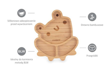 Miniland Eco Friendly Drewniana Miseczka z Przyssawką i Przegródkami Żabka