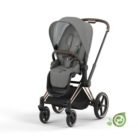 Cybex e-Priam 4.0 Rama ze Stelażem Siedziska + Tapicerka Conscious Green Leaf Wózek Spacerowy Eco Pearl Grey