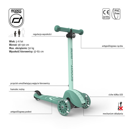 Scootandride Highwaykick 3S Hulajnoga z Systemem Sterowania 2w1 3+ Forest