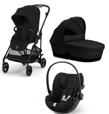 Cybex Melio Carbon Wózek Głęboko-Spacerowy Magic Black + Cybex Cloud G I - Size Fotelik Samochodowy Magic Black 0-13kg