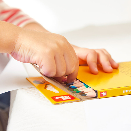 Janod Kredki ołówkowe zmazywalne z gumką 12 kolorów 3+