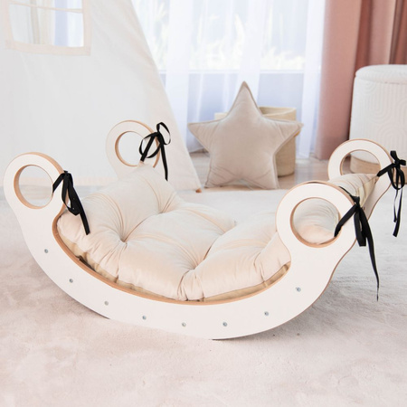 GUGI Bujak Montessori M Drewniany + Zjeżdżalnia + Ścianka + Poduszka Welurowa Beż