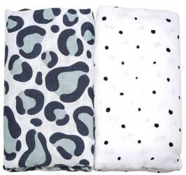 Motherhood Otulacze Muślinowe Bawełniane 85x110 cm Pre-Washed Ocelot Niebieski 2 szt