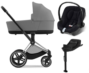 Cybex Priam 4.0 Wózek Głęboki Mirage Grey + Cybex Aton B2 i-Size Fotelik Samochodowy 0-13kg + Baza One Volcano Black