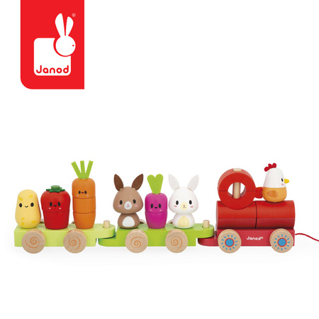 Janod Pociąg z klockami i figurkami do ciągnięcia Farma 12m+