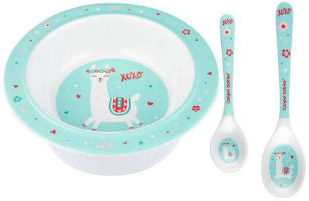 Canpol Babies Miseczka Melaminowa z Przyssawka 270 ml + Zestaw Łyżeczek z Melaminy 2 szt Exotic Animals 4/519 Turkusowy