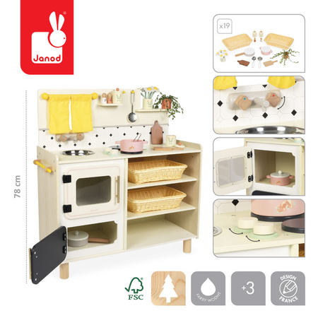 Janod Duża drewniana kuchnia z 19 akcesoriami Shiny Grandma 3+