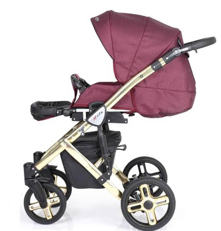 Kunert Mila Premium Wózek Głęboko-Spacerowy 2w1 Szary Len + Kostka Złota Rama Koła Żelowe