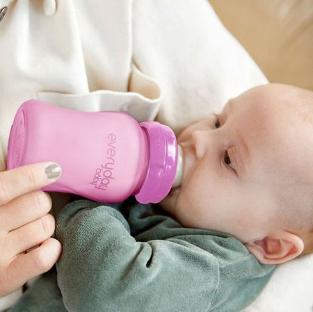 Everyday Baby, Szklana butelka ze smoczkiem S reagująca na temperaturę, 150 ml Wiśniowy