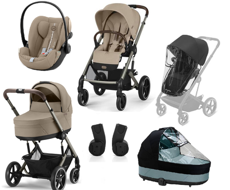 Cybex Balios S Lux 2.0 Wózek Głęboko-Spacerowy Almond Beige + Cloud G I-Size Fotelik Samochodowy 0-13kg + Osłony Przeciwdeszczowe + Adaptery