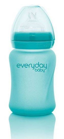 Everyday Baby, Szklana butelka ze smoczkiem S reagująca na temperaturę, 150 ml Turkusowy