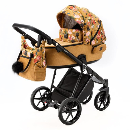 Adamex Porto Wózek Głęboko-Spacerowy 2w1 Flowers FL-3 + Cybex Aton B2 i-Size Fotelik 0-13kg + Baza + Adaptery